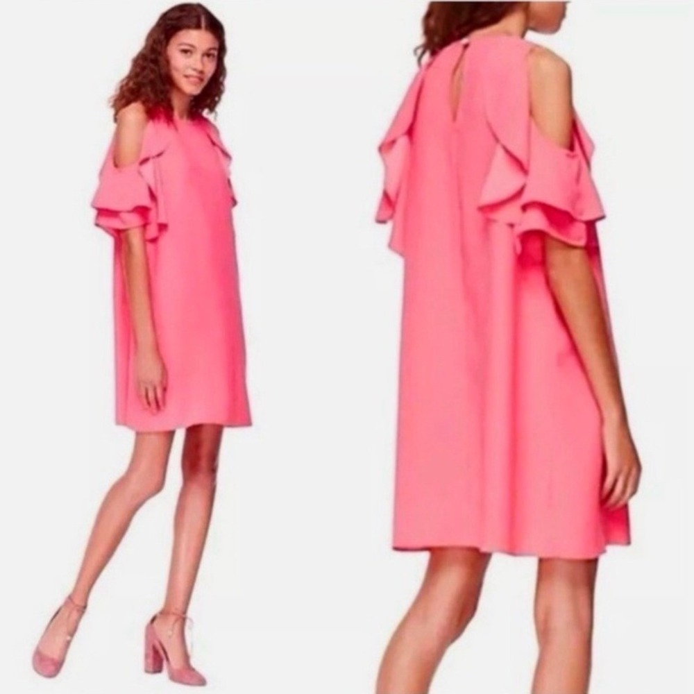 Kate Spade Pink Cold Shoulder Ruffle Sleeve Shift Dress XL